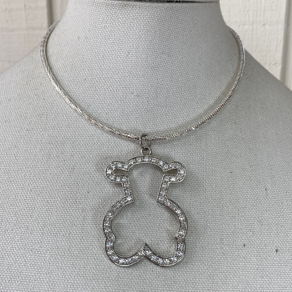 Large teddy bear pendant on collar necklace